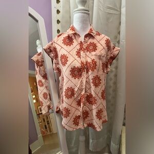 True Craft Coral and Beige Floral Button-Down Shirt